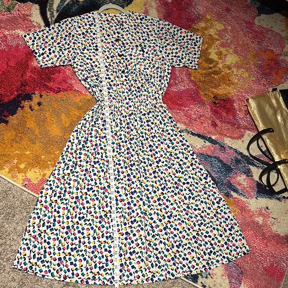 Vintage Kristy Michael dress polka dot like design multicolored elastic waist - Picture 9 of 11
